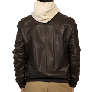 Giubbino in vera pelle di vitello Marrone-Slim Fit