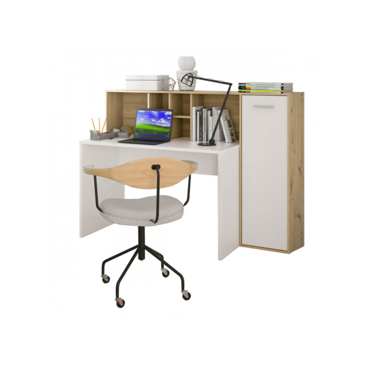 Bureau en bois avec rangement intégré réversible - 2 coloris - ERIC