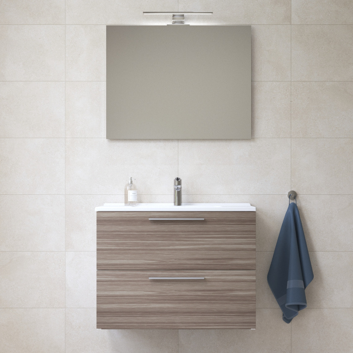 Mia ensemble avec meuble  pré-assemblé 79x61x39,5 cm + miroir + lavabo en céramique + éclairage LED, cordoba (MIASET80C)