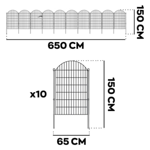 Aron - Recinzione per animali domestici 650x150 cm con cancelletto da giardino esterno in ferro nera