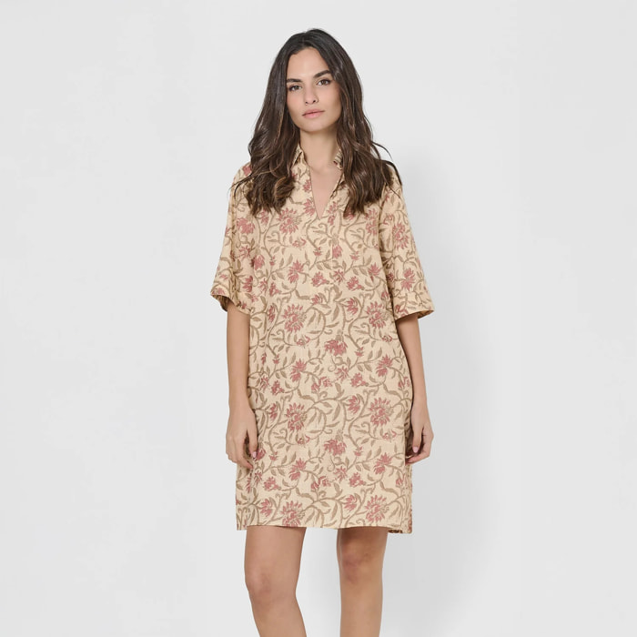 Vestido corto camisero hilo Teresa rosette/cuerda