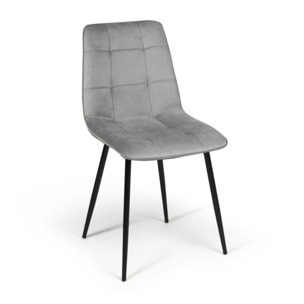 Chaises Linda en velours et pieds métal noirs - Gris Clair