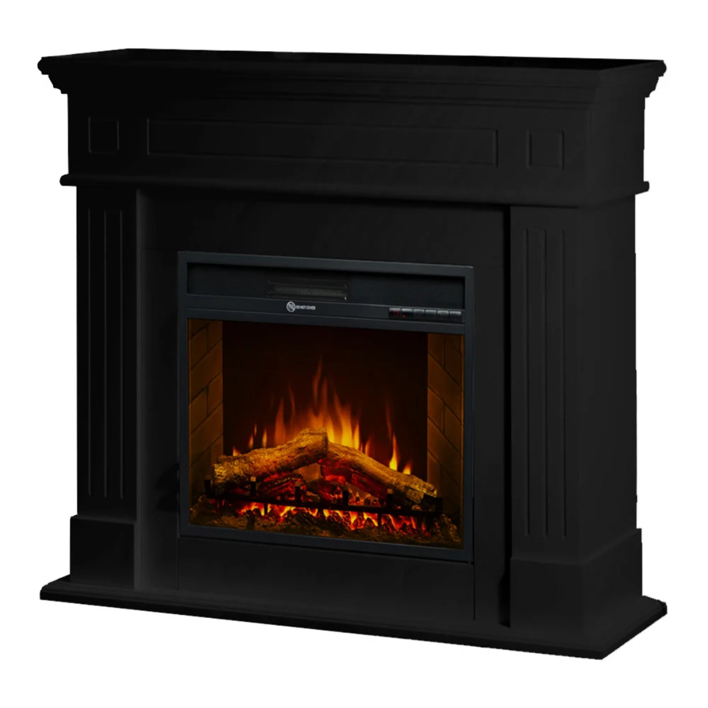 Cambridge - Camino Elettrico da Terra con Effetto Fiamma 110x100x36 cm In Legno Nero