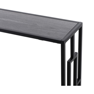 Console table d'appoint design industriel dim. 106L x 23l x 76H cm étagère acier noir panneaux particules bois gris