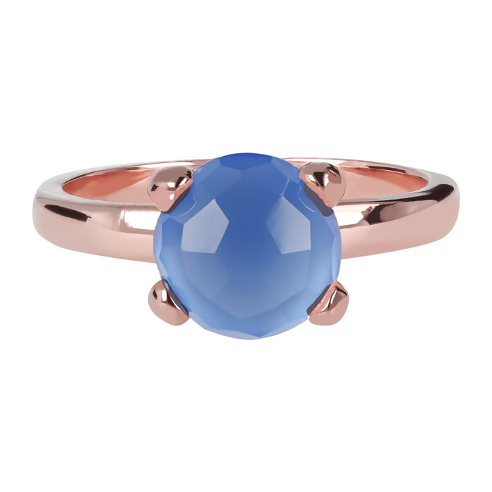 Anello Cocktail Piccolo con Pietra Naturale Tonda Calcedonio Blu Sfaccettato