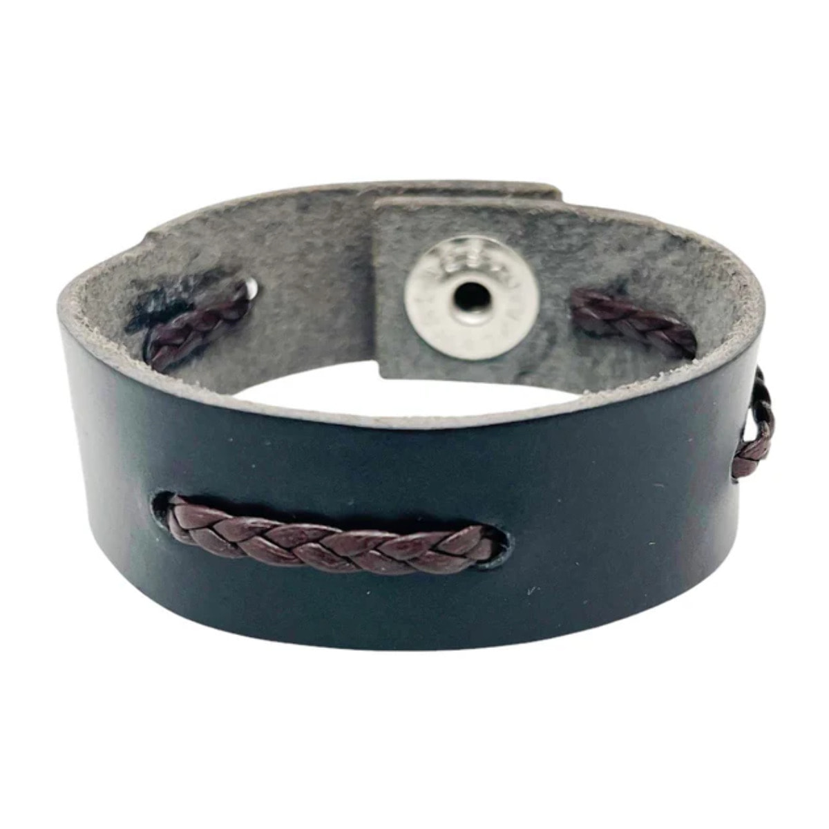 Pulsera brazalete en piel negro con trenzado
