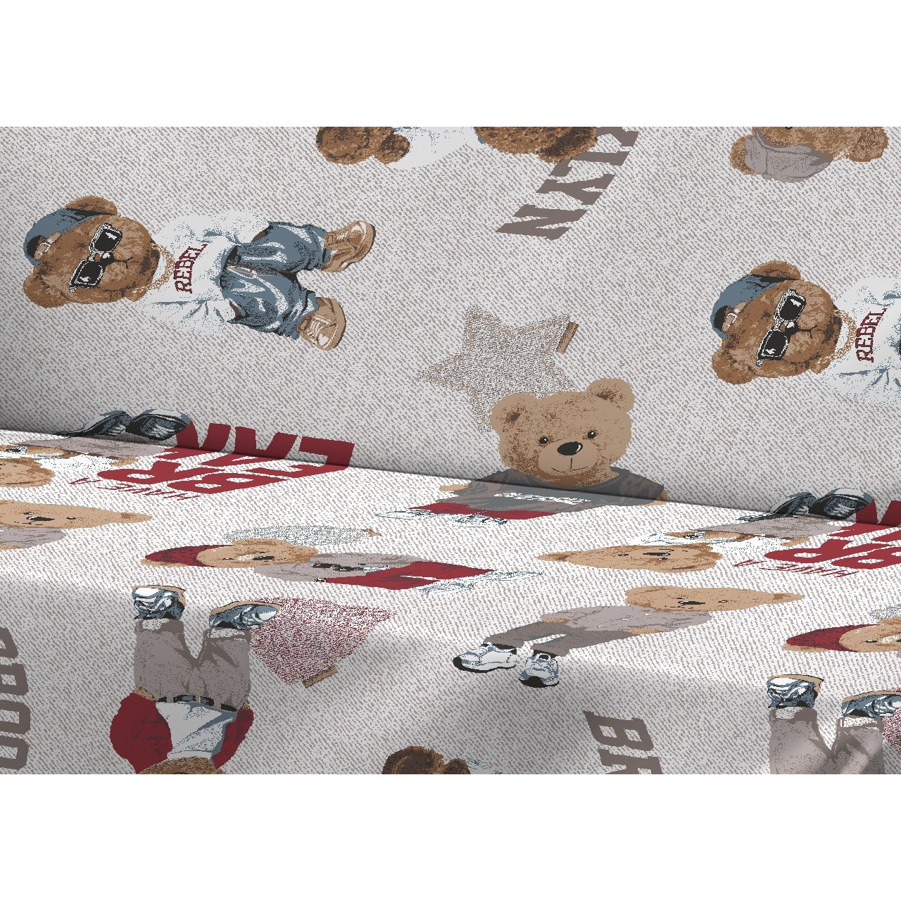 Telo Arredo Copritutto Grand Foulard Copridivano Copriletto 100% Cotone Disegno Teddy Beige