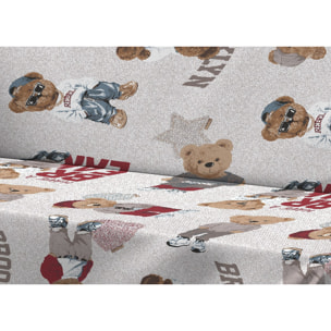 Telo Arredo Copritutto Grand Foulard Copridivano Copriletto 100% Cotone Disegno Teddy Beige