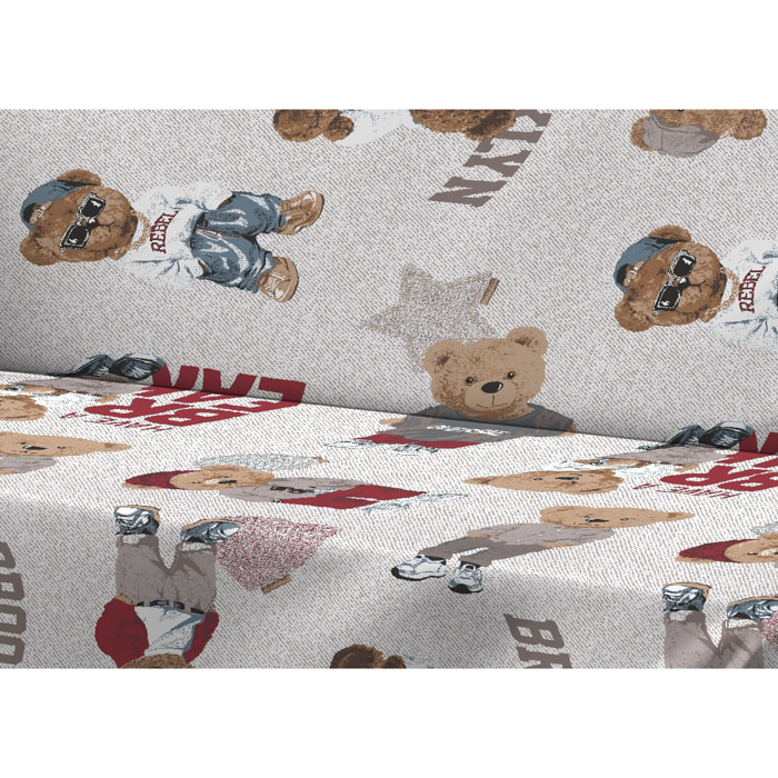 Telo Arredo Copritutto Grand Foulard Copridivano Copriletto 100% Cotone Disegno Teddy Beige