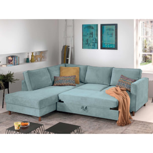 Jake - canapé d'angle gauche - convertible - 5 places - en velours côtelé - Bleu