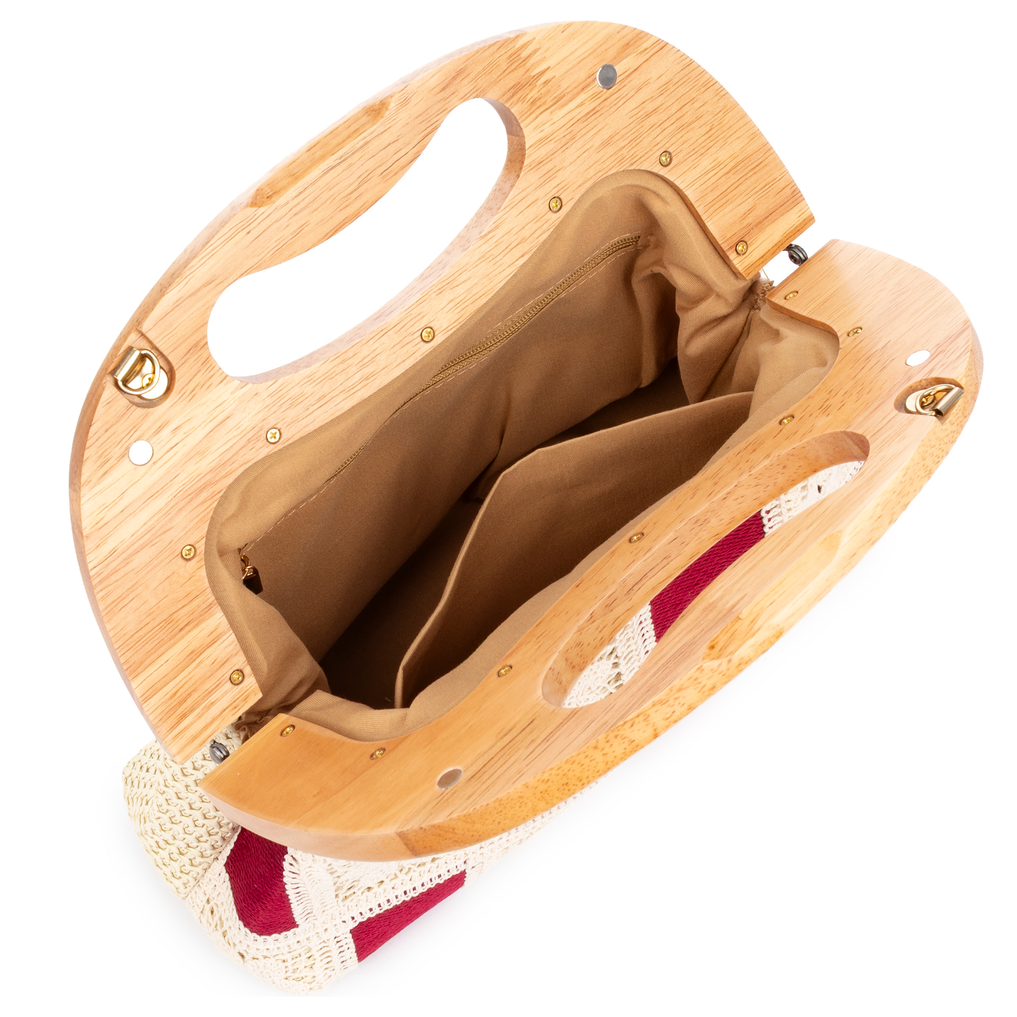 Barbaira Borsa a mano Donna. Realizzato in legno naturale e cotone.