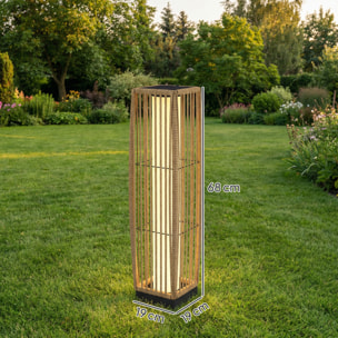 Linterna de Jardín de Ratán, Farola Solar Exterior con Luces LED Encendido y Apagado Automático, Impermeable, IP44, Lámpara de pie para Terraza, Balcón, Patio, 19x19x68 cm, Arena