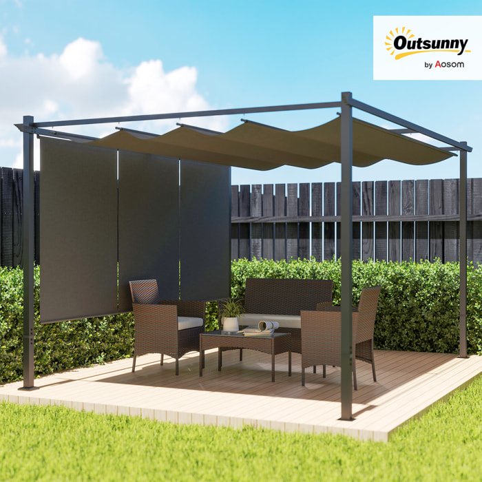 Pérgola con Techo Retráctil Pérgola de 4x3 m Cenador de Pared o Independiente con Laterales Enrollables Protección UV30+ Pabellón para Jardín Patio Terraza Exterior Gris
