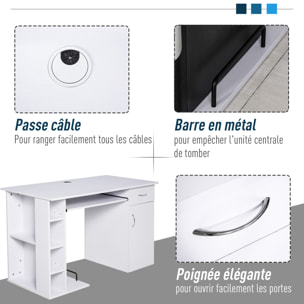 Bureau informatique multimédia multi-rangements avec étagère tiroir tablette clavier MDF 120 x 60 x 74 cm blanc