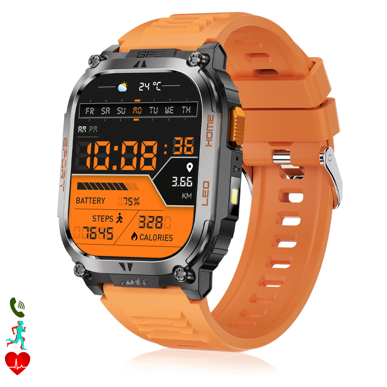 Smartwatch QX18, chiamate bluetooth, GPS + 4 sistemi di localizzazione, torcia, oltre 170 modalità sportive e monitor della salute.