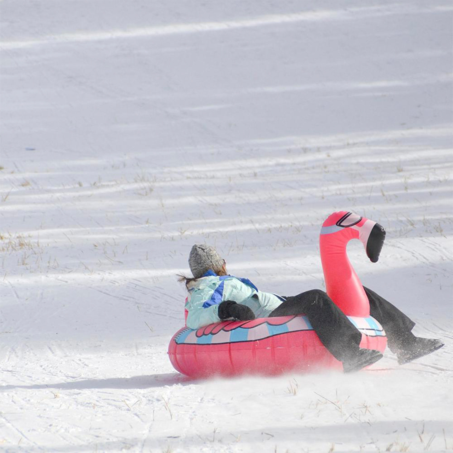 DAM Tappetino ibrido a forma di Flamenco, per neve e acqua. Con maniglie. 120x130 cm. 120x130x90 cm. Colore rosa