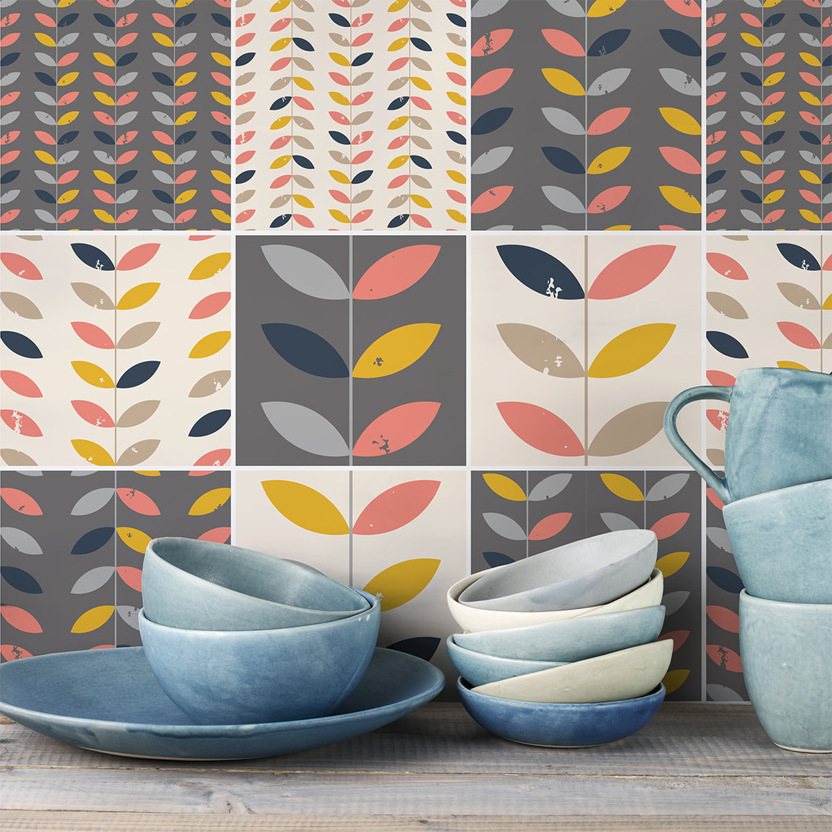 Stickers muraux - Sticker Mural Carrelage adhésif Cuisine Salle de Bain - 9 STICKERS CARRELAGES SCANDINAVE KALVIN