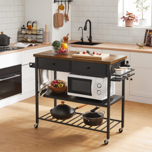 Isola da cucina industriale con ruote in legno e acciaio