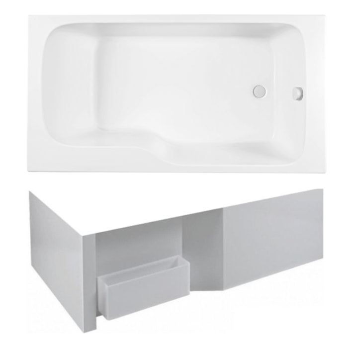 Pack baignoire bain douche 170 x 90 Malice + tablier bain douche Malice version droite + boite pour tablier