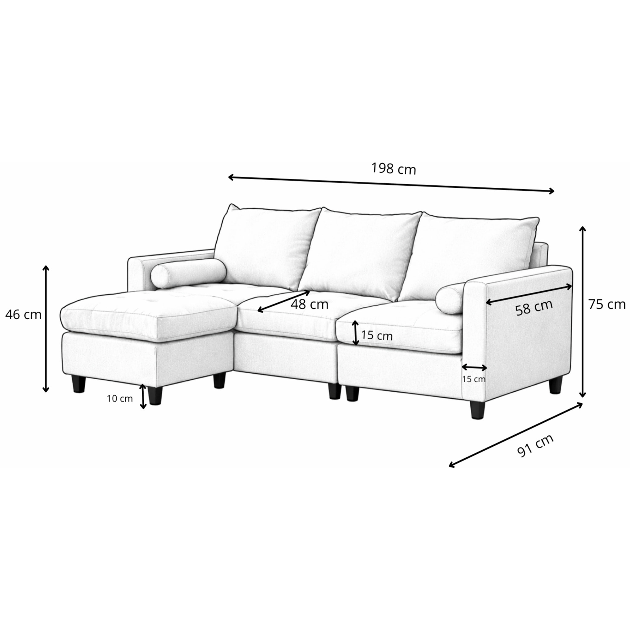 CHARLES - Canapé 3 places en tissu avec pouf gris clair