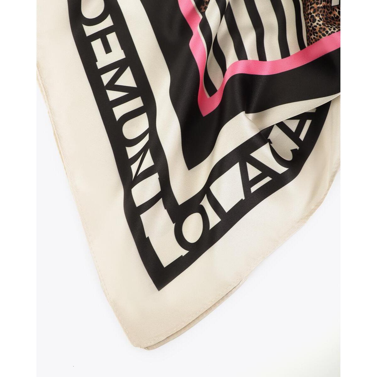 Sciarpa in raso con stampa combinata a righe e leopardo