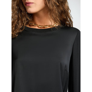 Elena Mirò - Camiseta en dos tejidos - Negro