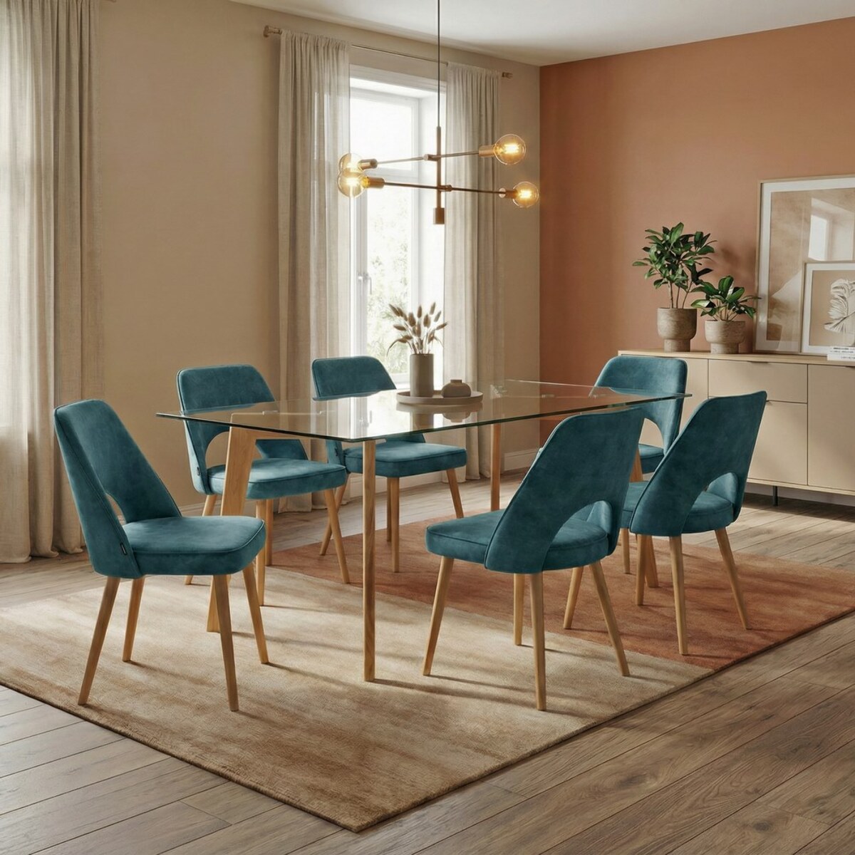 Set 4 sedie sala da pranzo in tessuto effetto velluto color petrolio – Oblo