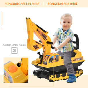 Porteur enfant tractopelle 12-36 mois coffre klaxon fonction pivotante jaune