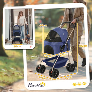 Carrito para Perros Plegable 3 en 1 Cochecito para Mascotas Carrito para Perros Miniatura con Cesta de Almacenaje Ventana de Malla Portavasos y 2 Ruedas Universales 76x50x102 cm Azul Oscuro
