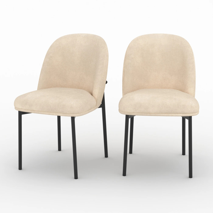 Lot de 2 chaises en tissu beige et pieds métal noir - Noah