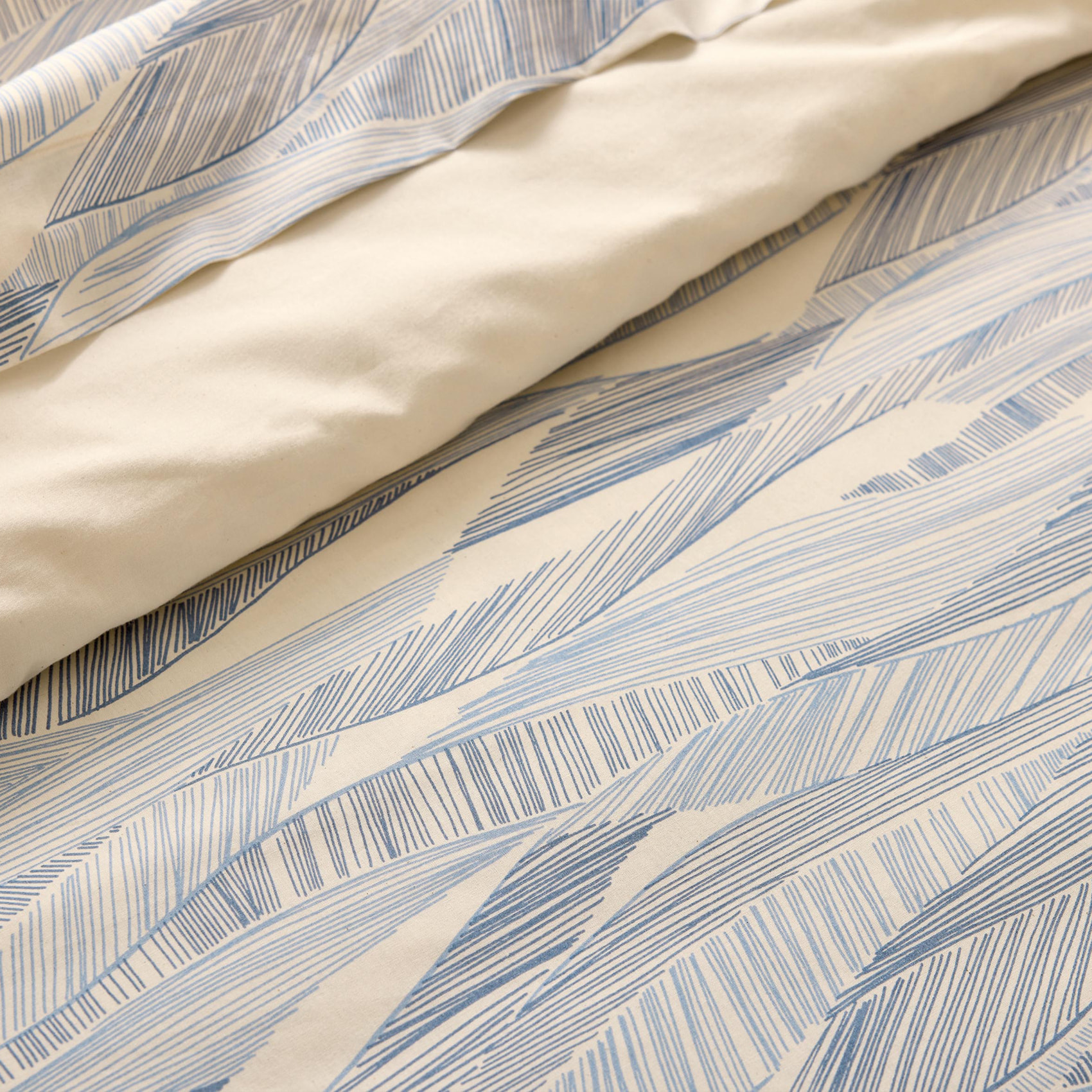 Drap plat coton 57 fils motif ondulé - Bleu