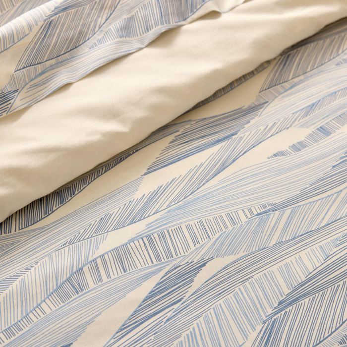 Drap plat coton 57 fils motif ondulé - Bleu