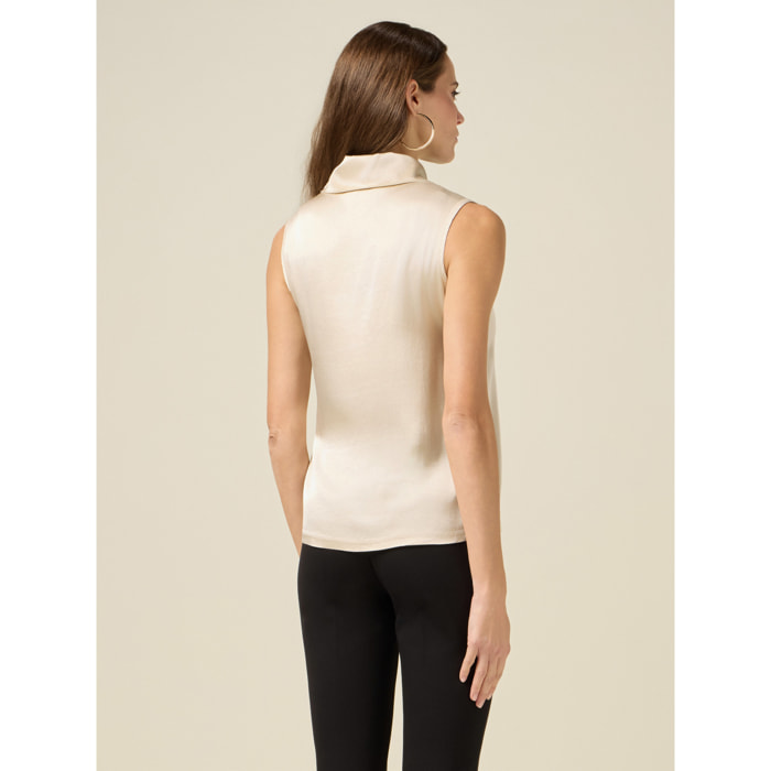 Oltre - Top in raso con collo alto - Bianco