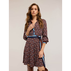 Motivi - Vestido camisero de raso con estampado geométrico - Burgundy