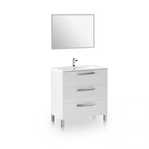 Mueble de baño de 3 cajones en blanco brillo con espejo 80 cm Feel Blanco Brillo