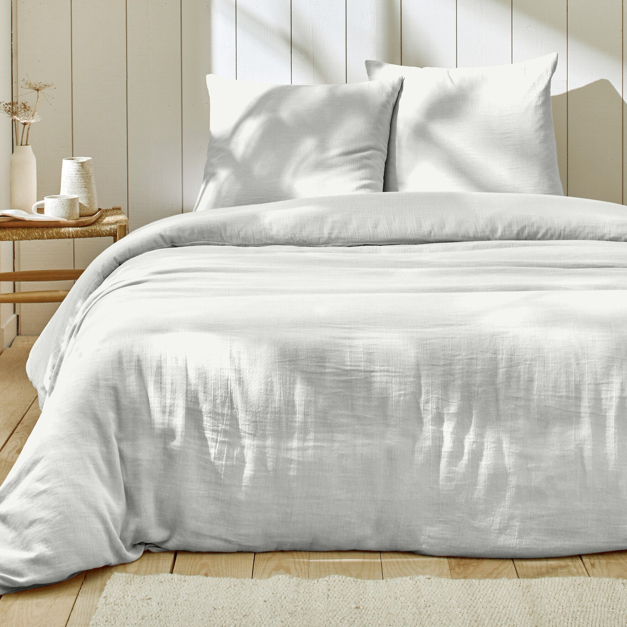 Parure housse de couette gaze de coton blanc