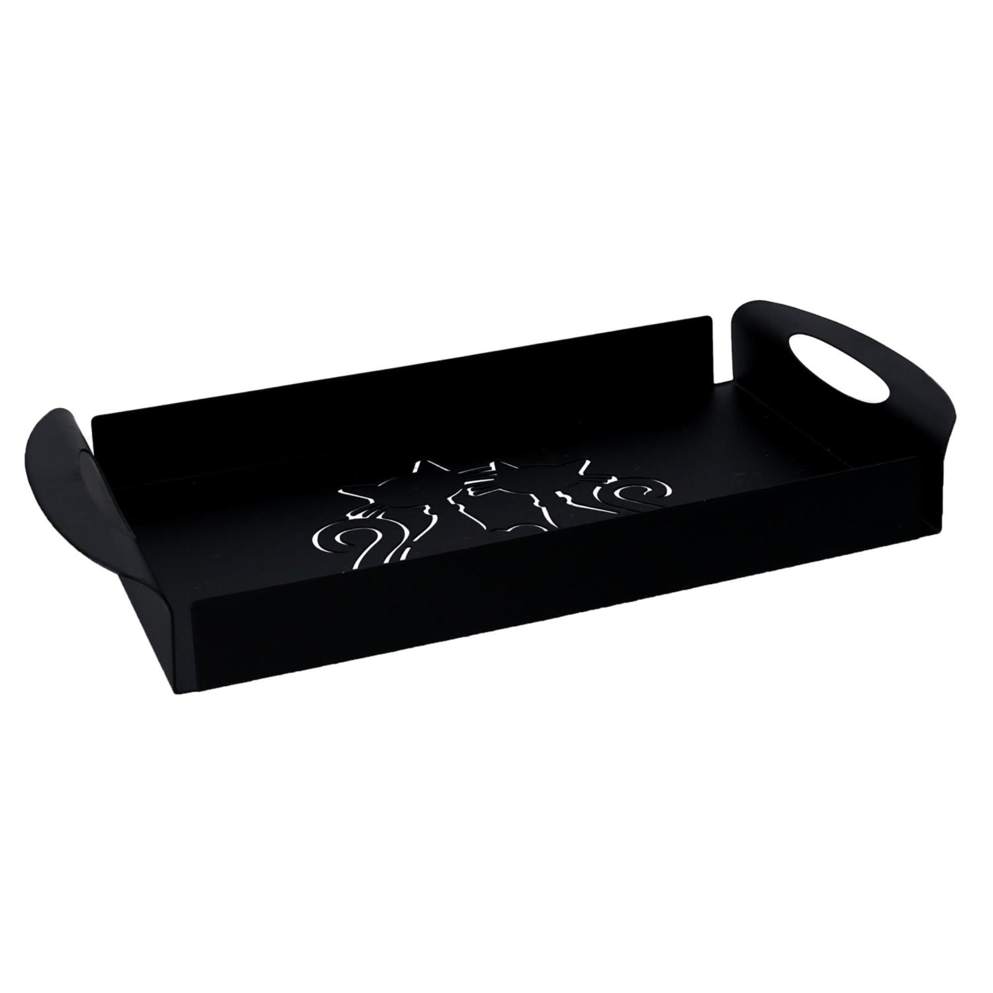 Vassoio in metallo gatti nero rettangolare cm41x20h5