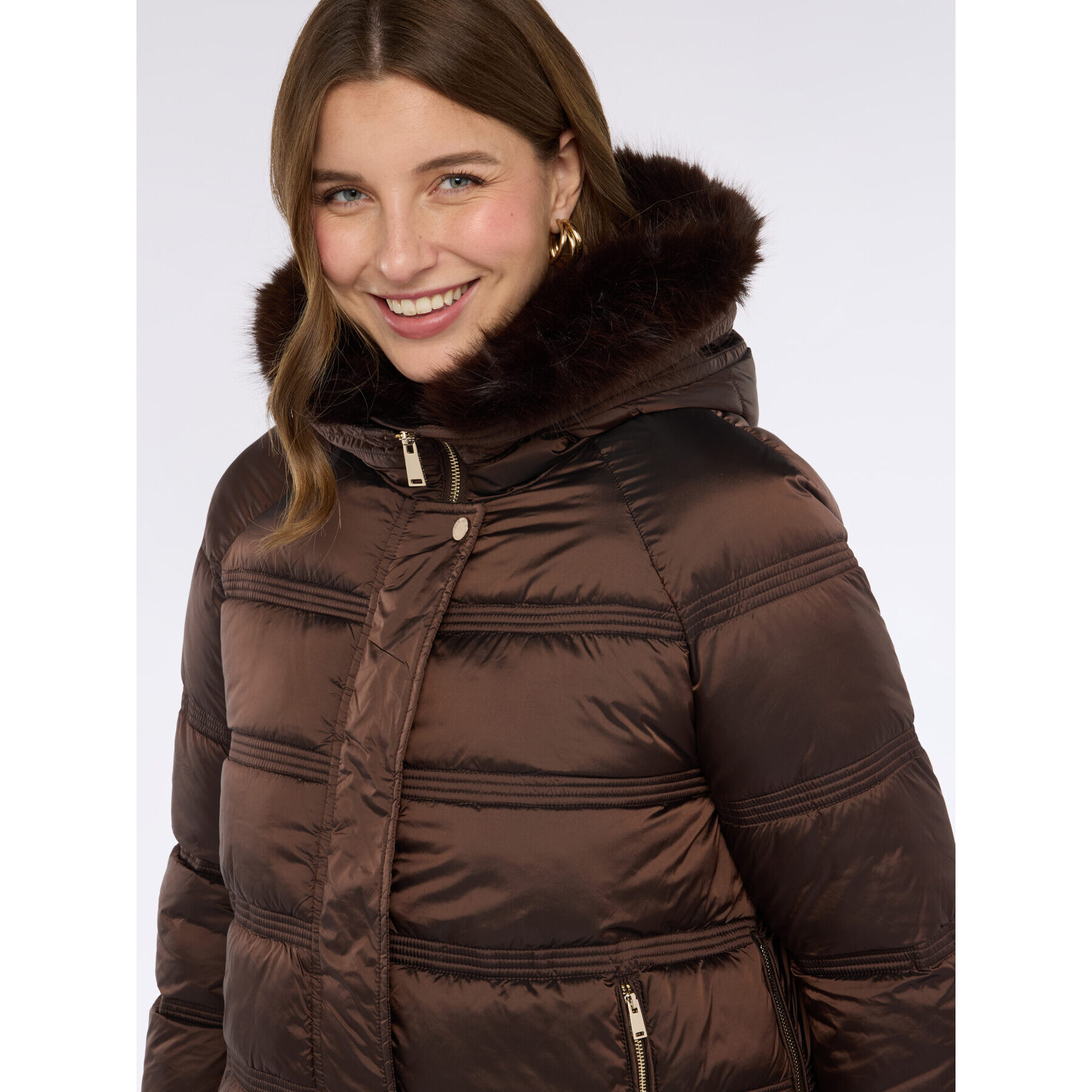 Fiorella Rubino - Piumino con cappuccio peluches - Marrone