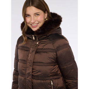 Fiorella Rubino - Piumino con cappuccio peluches - Marrone