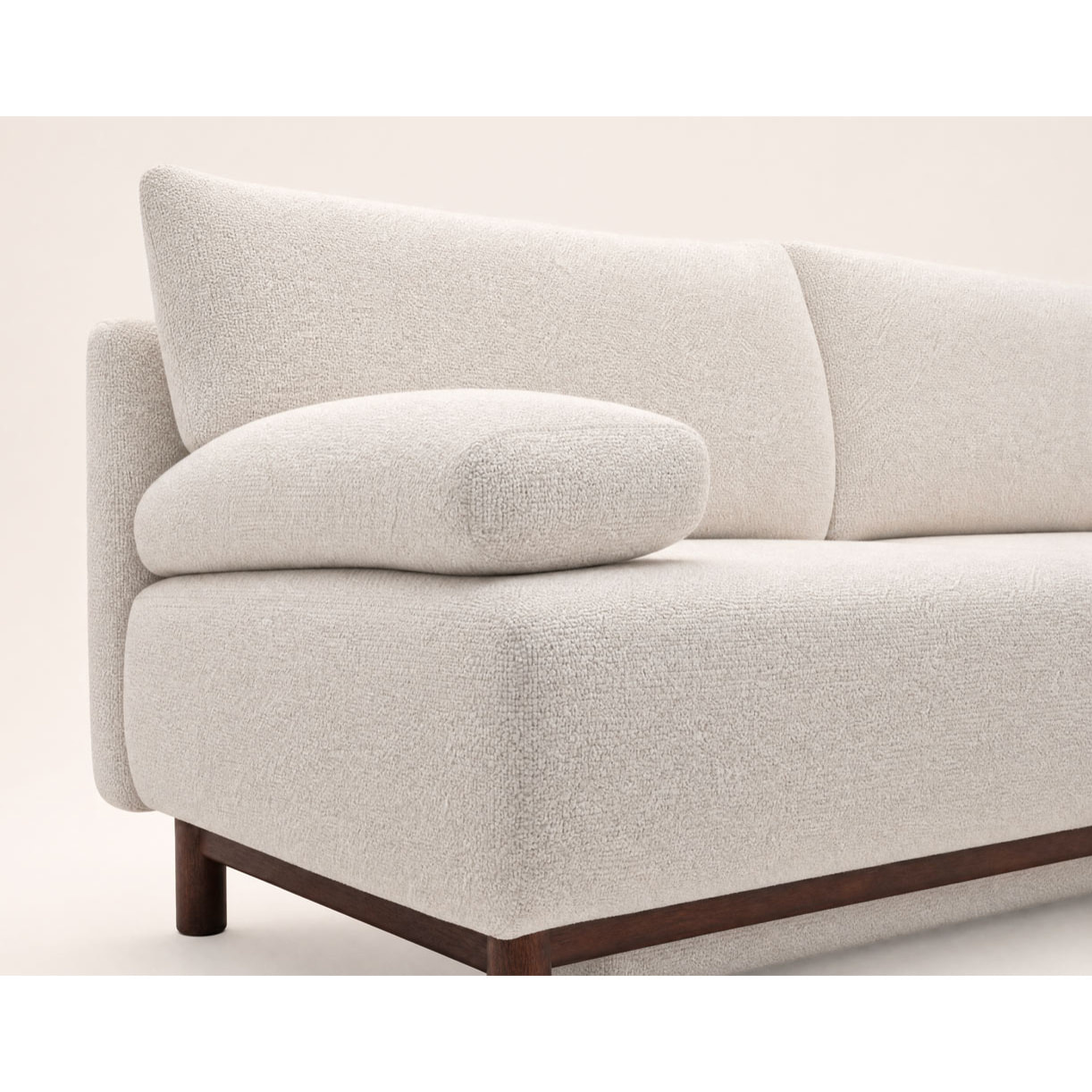 Hortense - Canapé droit 3 places convertible avec coffre en velours texturé - Beige