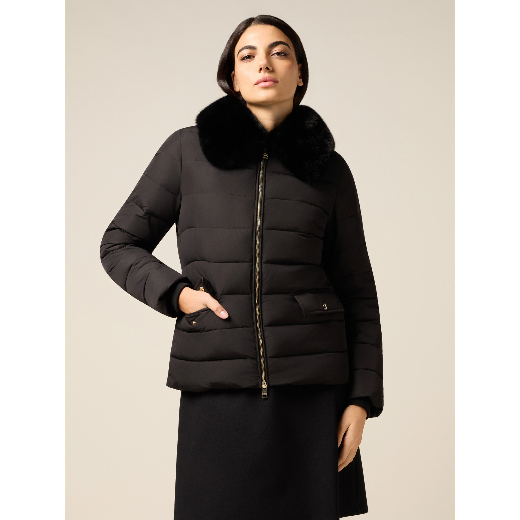 Oltre - Plumífero con cuello de peluche - Negro