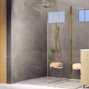 Paroi de Douche | Panneau Fixe | 110 X 195 cm | Profil Doré | Verre Tempéré de 8 mm d'Épaisseur | Traitement Anti-Calcaire | Alday