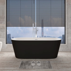 MSV - Corbin Baignoire Îlot Ovale 170 cm en Acrylique Noir Mat, Baignoire Compacte 1 Place avec Bonde Pop-up et Trop-plein Linéaire Intégré