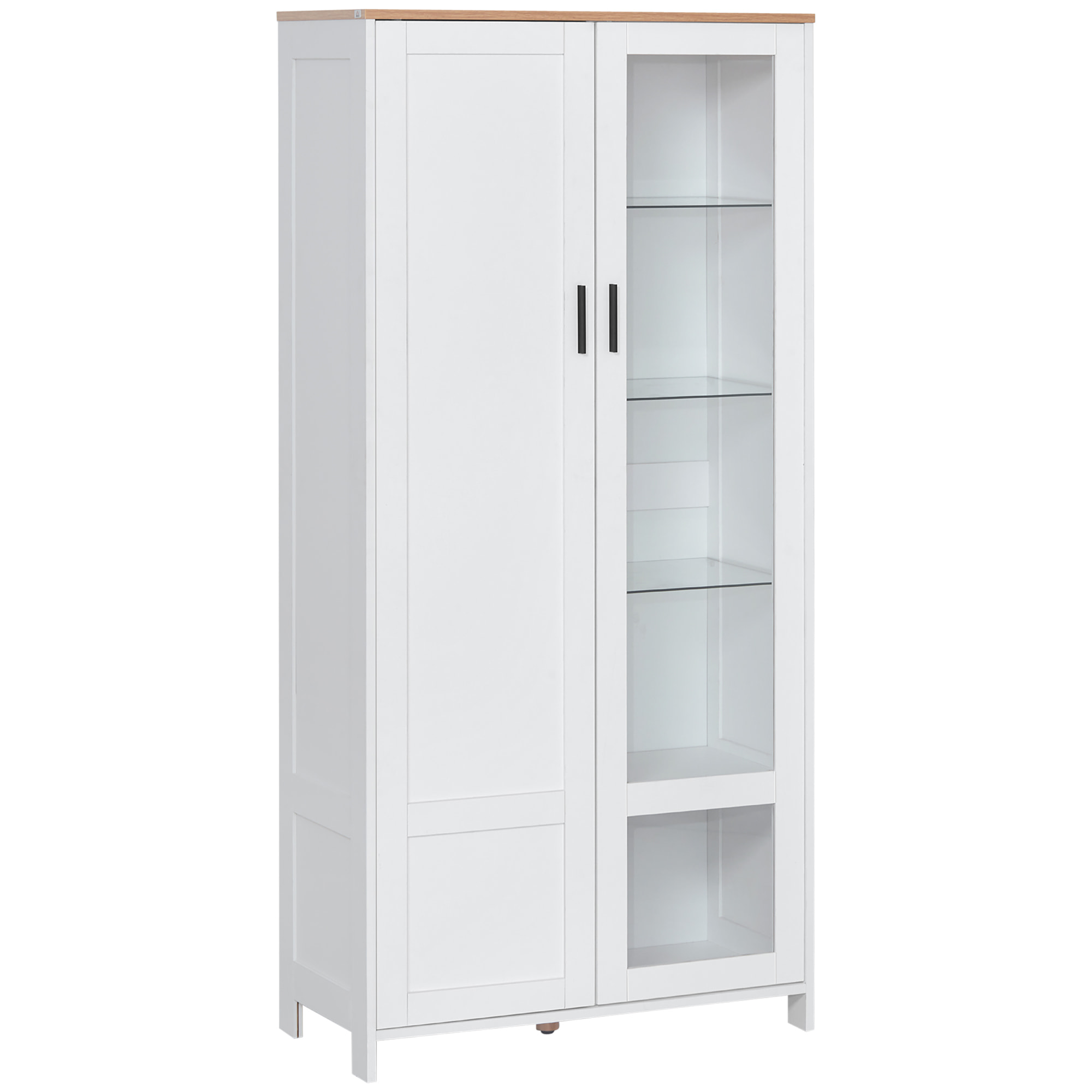 Alacena de Cocina Mueble Auxiliar de Cocina con Puerta de Vidrio Estantes Ajustables y Patas Elevadas para Salón Comedor 76x36x160 cm Blanco