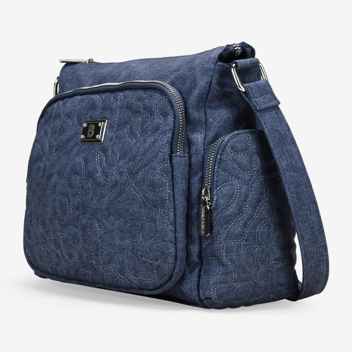 Bolso bandolera azul con bolsillos y cremallera