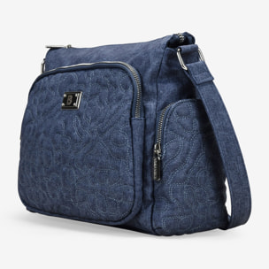 Bolso bandolera azul con bolsillos y cremallera