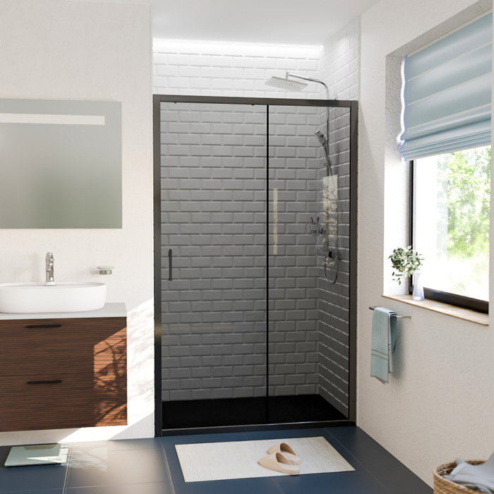 PURA Porte de douche 100x195cm coulissante anticalcaire avec profilés Noir mat (CERAHP100BGG)