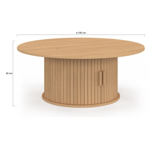 Table basse ronde Albane pied lattes avec rangement Ø100cm