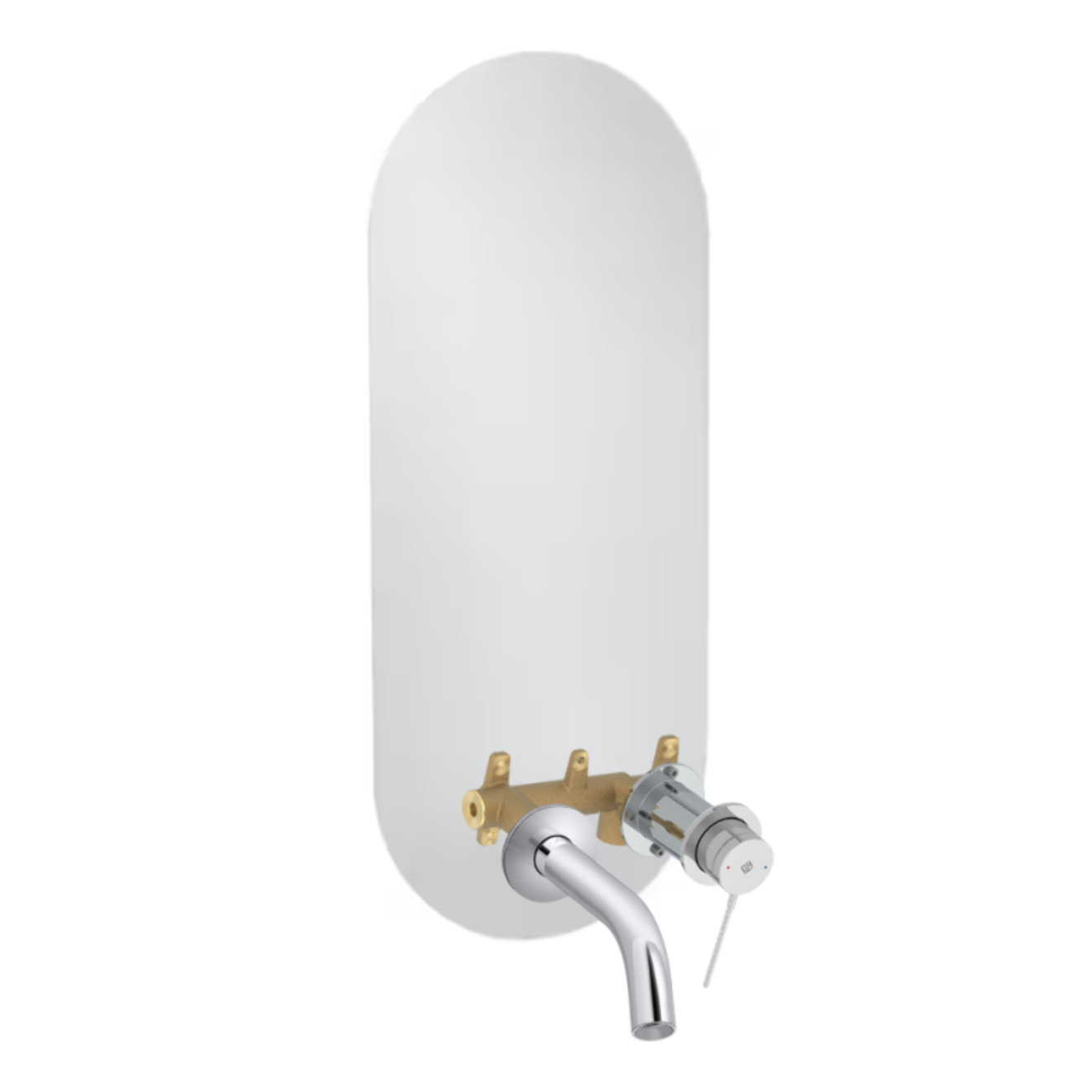 Miroir LED ovale 2 trous + mitigeur lavabo encastré Grands Boulevards Chromé + corps encastré