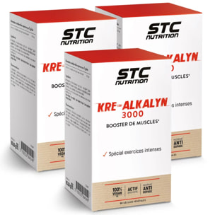 Kre-Alkalyn 3000® - Booster de muscles- Spécial exercices intenses - Norme anti-dopage - 100% Vegan - Actif breveté - 80 gélules